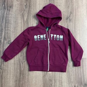 United Colors of Benetton Maroon Unisex Trendy Hoodie Sz XS